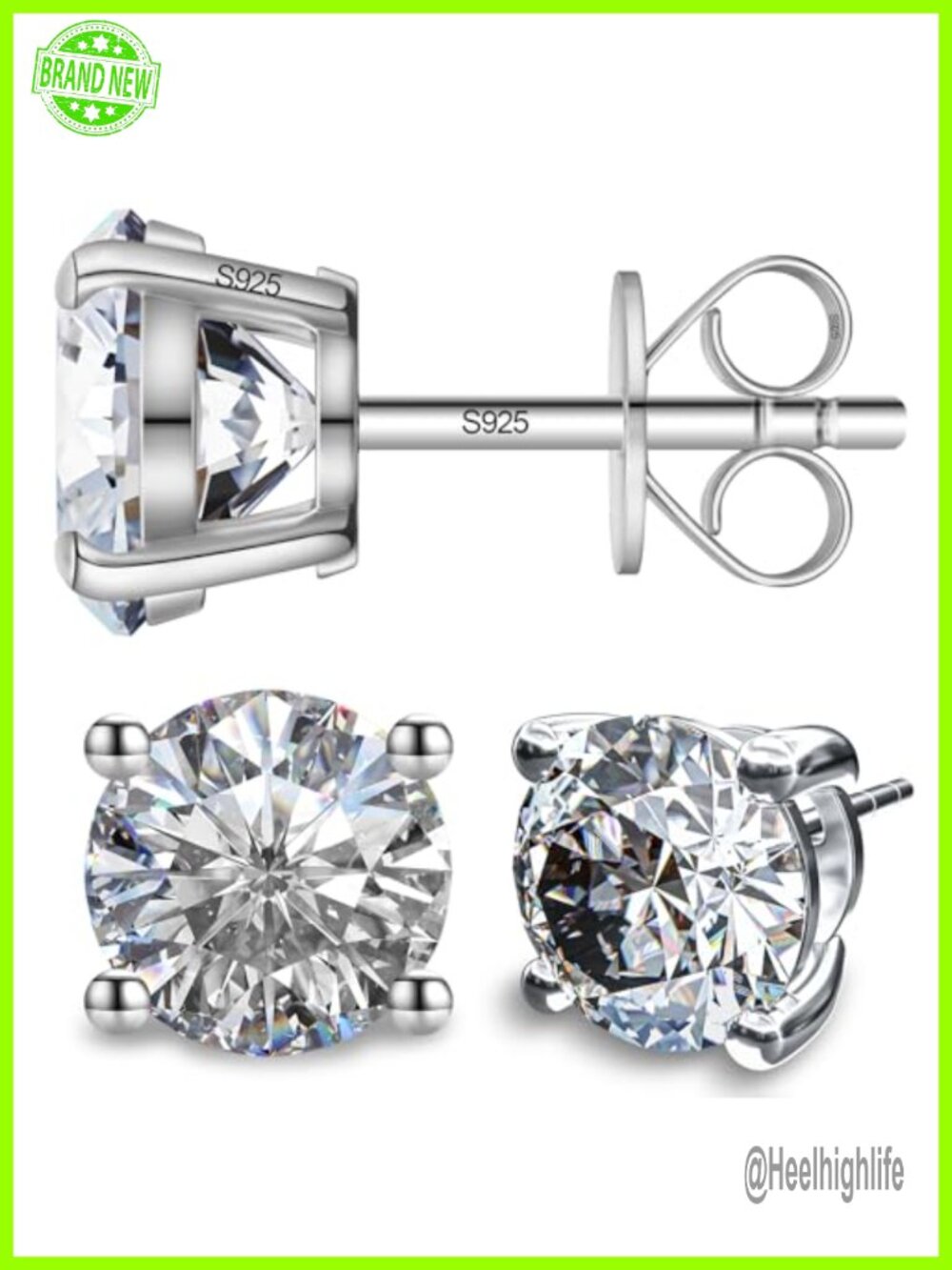 Moissanite Stud Earrings 925 Sterling Silver White Gold Plated 2.4 cttw
